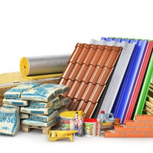 Set of construction materials and tools isolated on a white background. 3d illustration